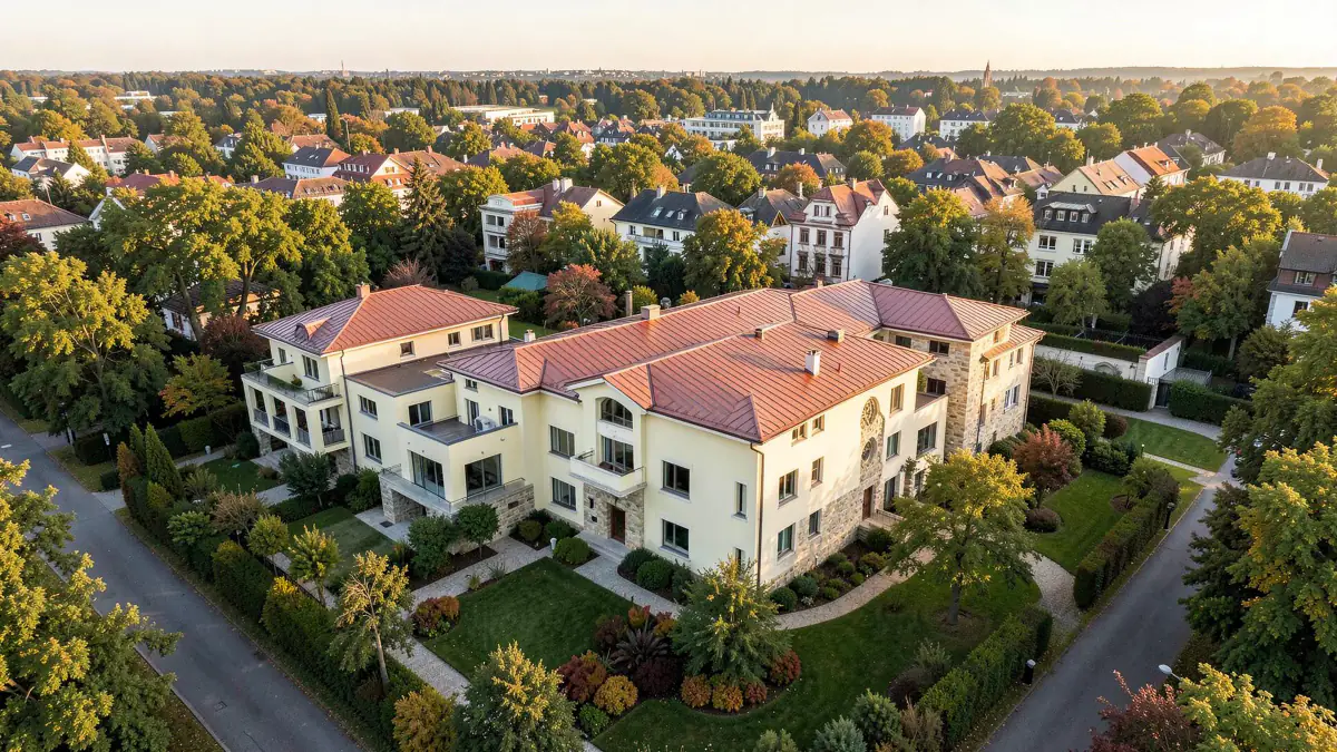 Möhl Residences seen from the air across Bogenhausen