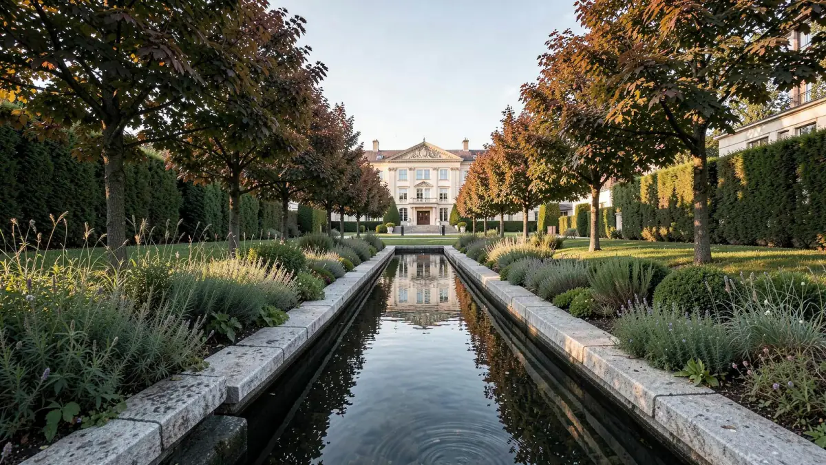 The water feature along the garden axis